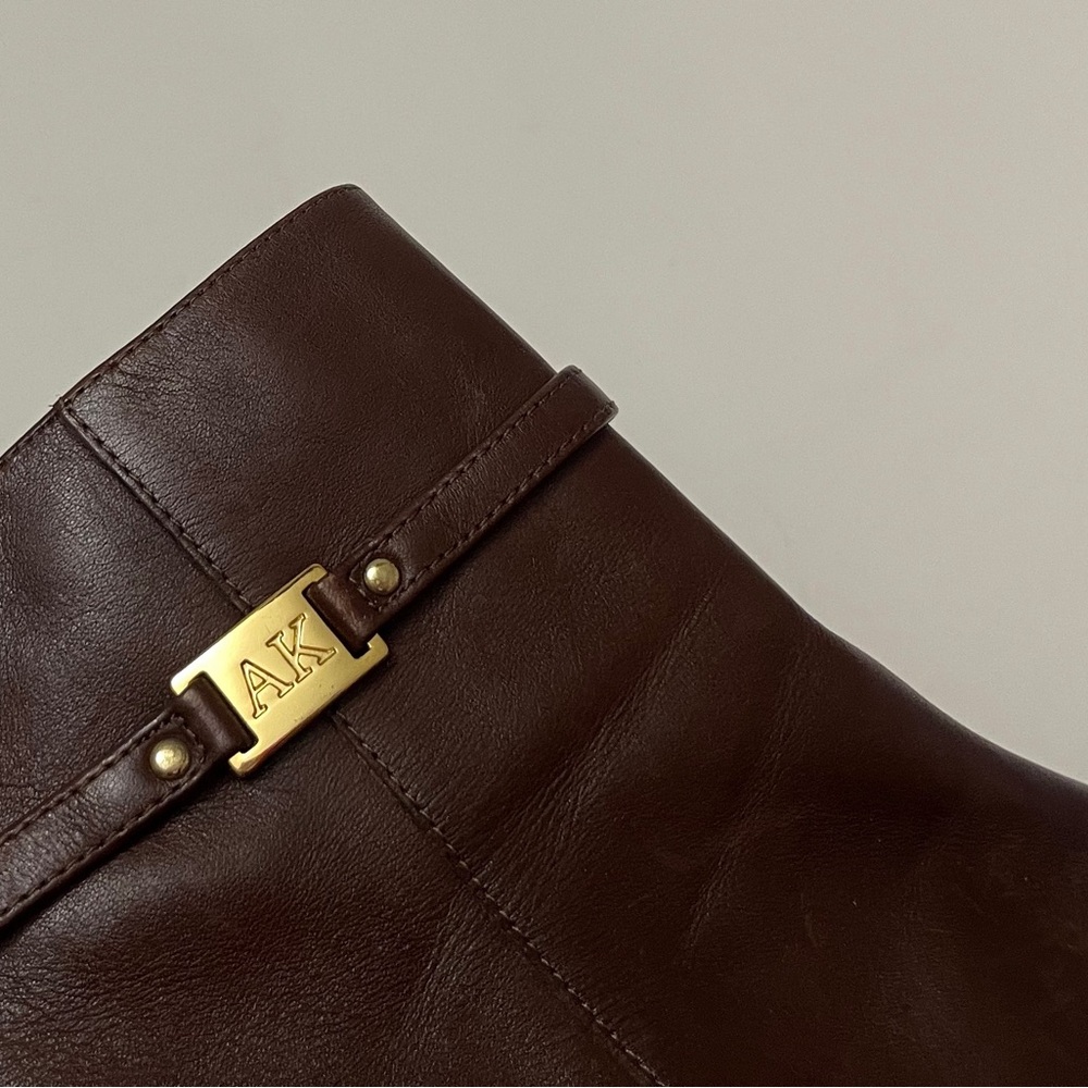Anne Klein Leather Rich Brown Kitten Heeled Boots Chic Classy Workwear Preppy - Picture 7 of 16